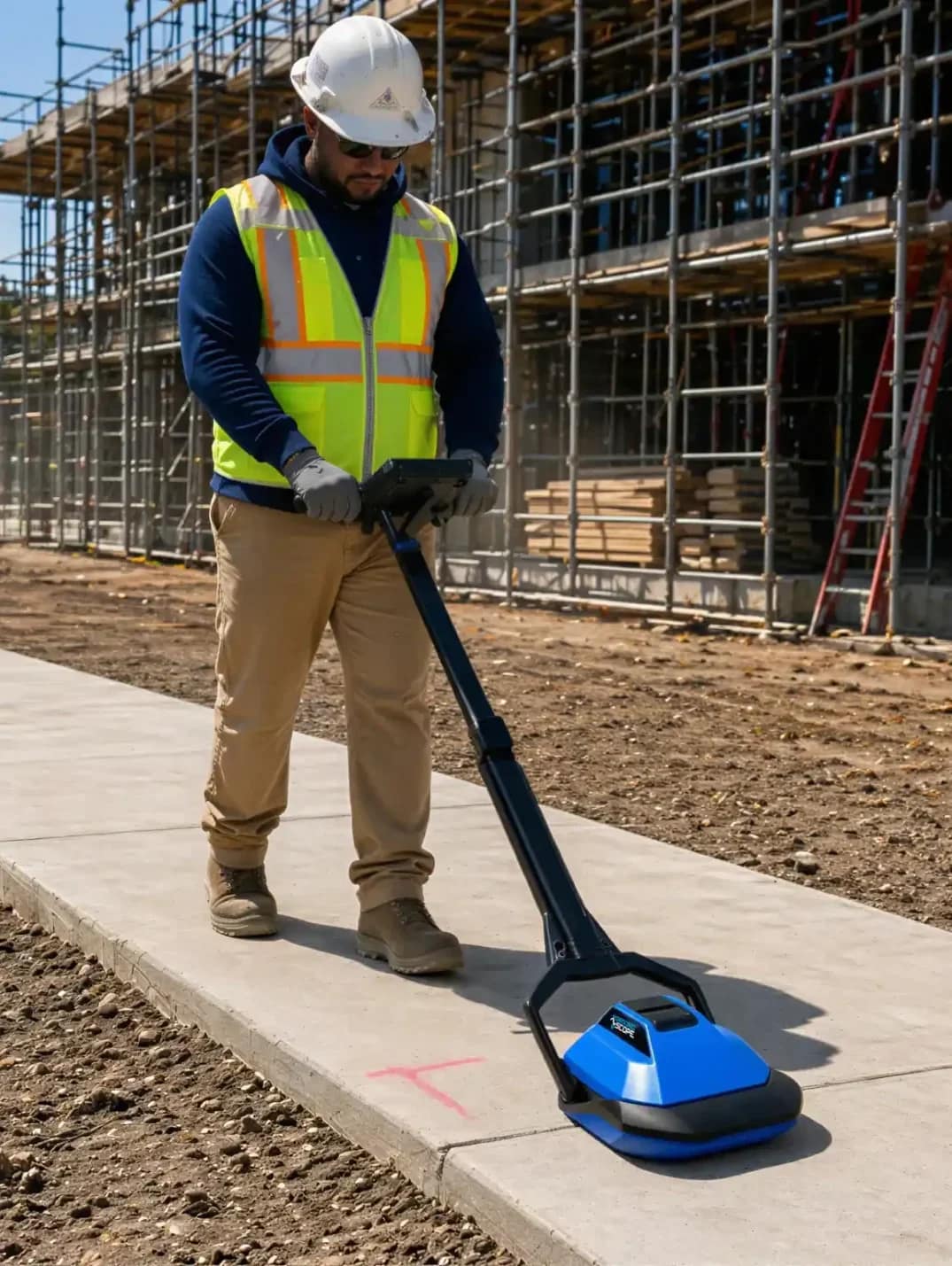GroundScope unit being pushed on the sidewalk outside of a jobsite