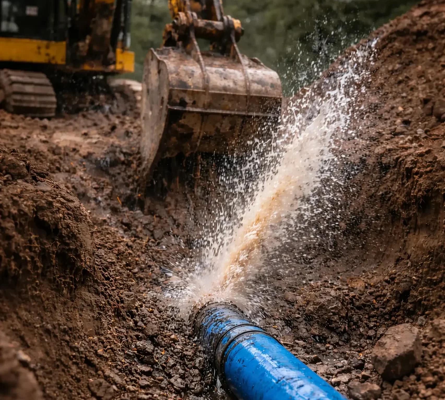 Excavator striking a utility line