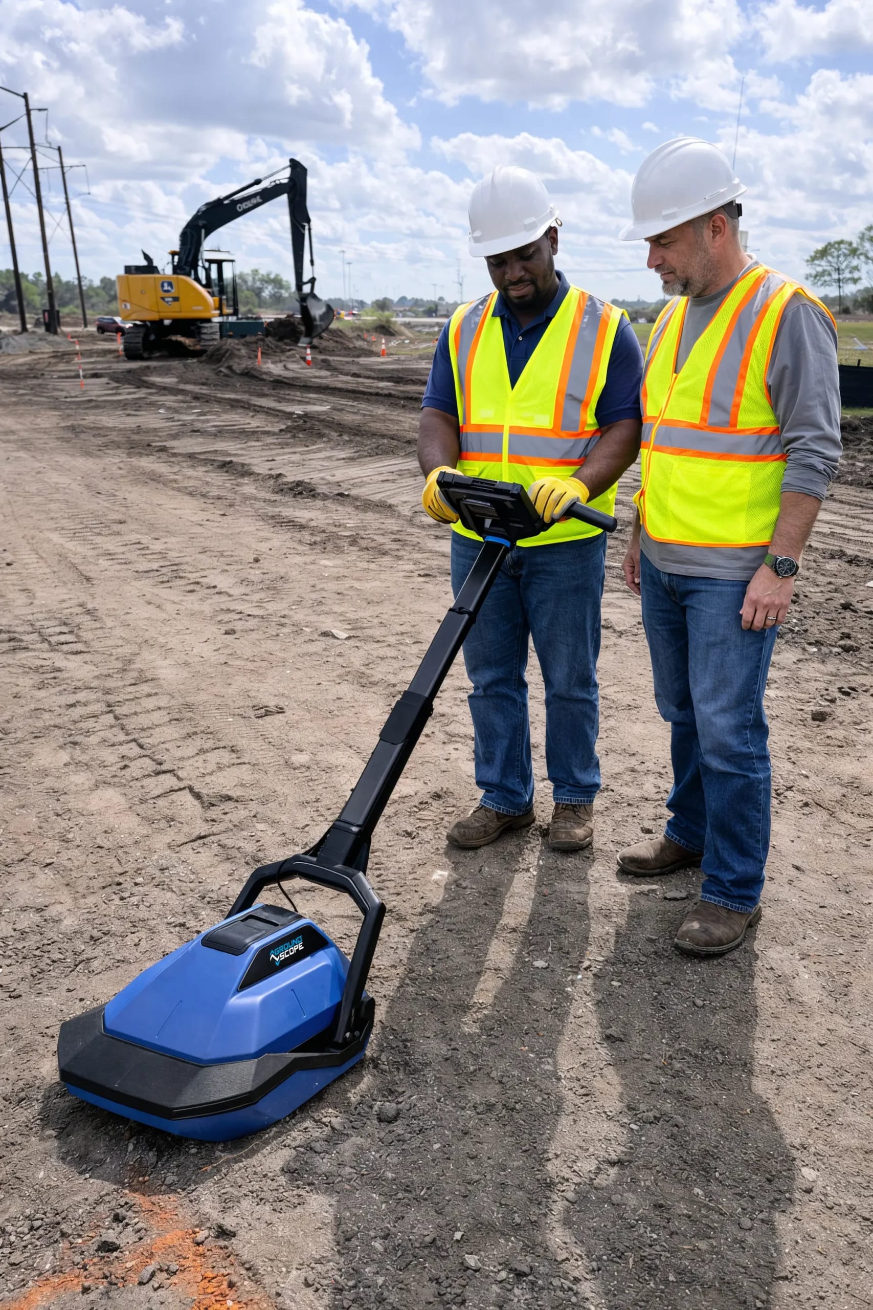 Construction workers operating a GroundScope unit